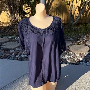 Chico's Deep Blue Crochet Blouse